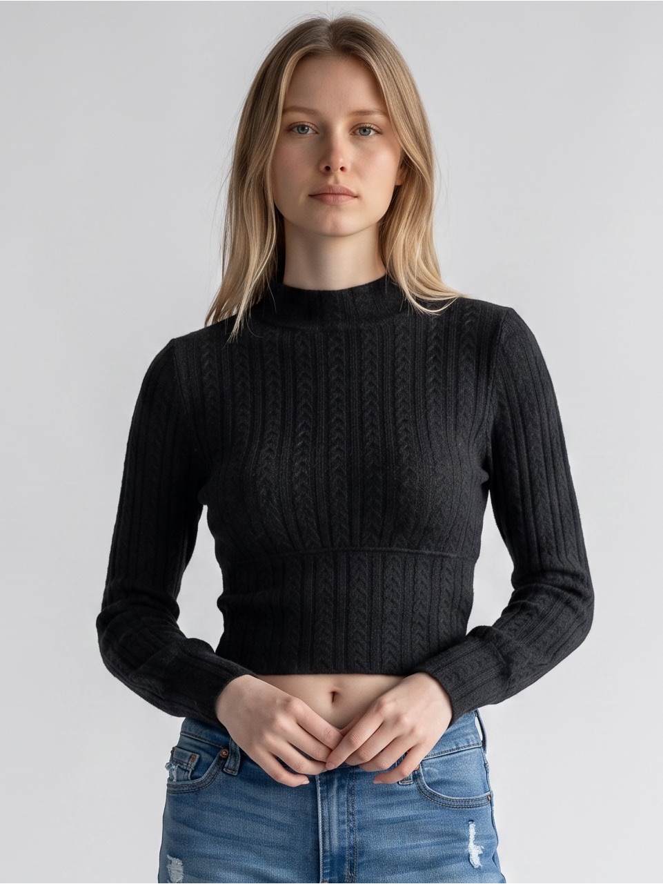 Band Of The Free - Ec - Cropped Cable-Knit Turtleneck Sweater - Black
